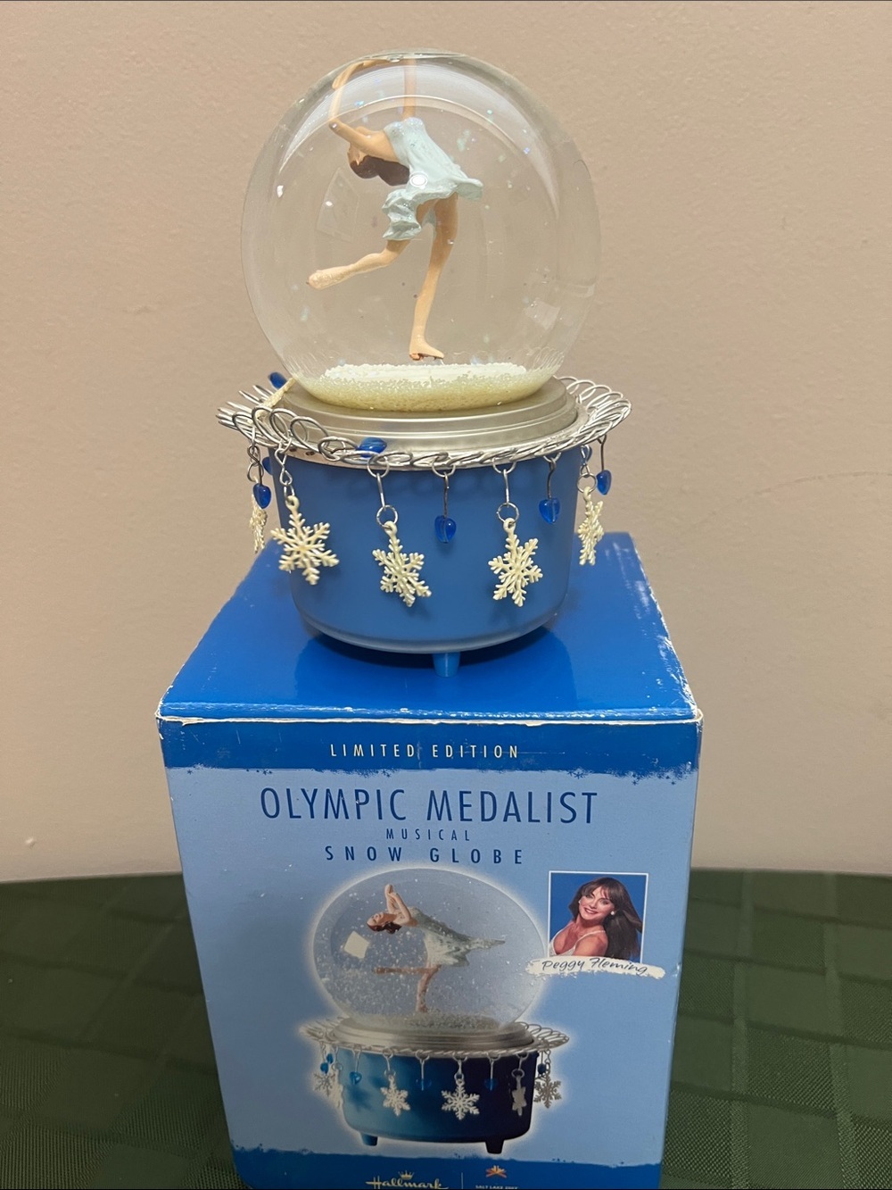 Hallmark Blue Figure Skater Musical Snow Globe Peggy Fleming